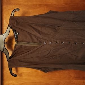 Enfantbretity Moss Green Boho Linen Sleeveless Dress with Pockets